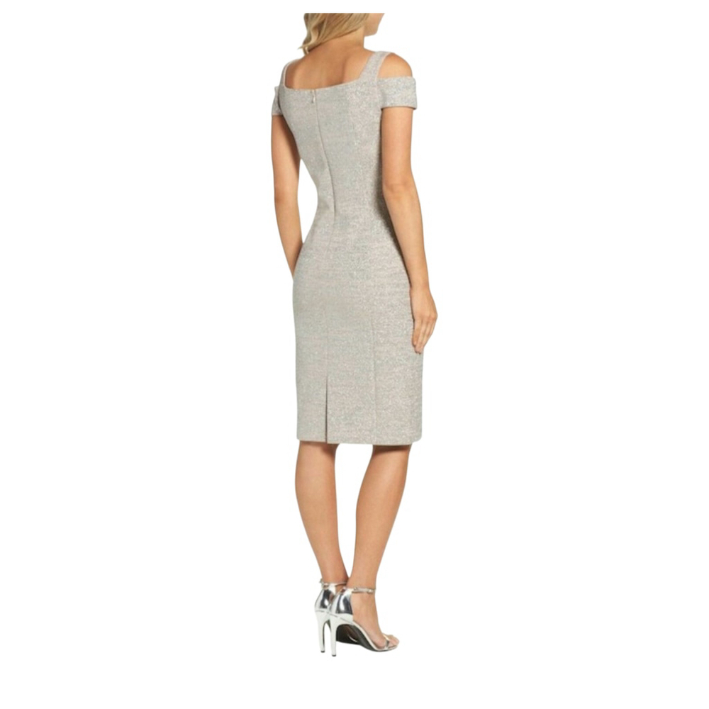 Eliza J Dress Size 8 Champagne Glitter Cold Shoulder Sheath Cocktail Party - Picture 10 of 17